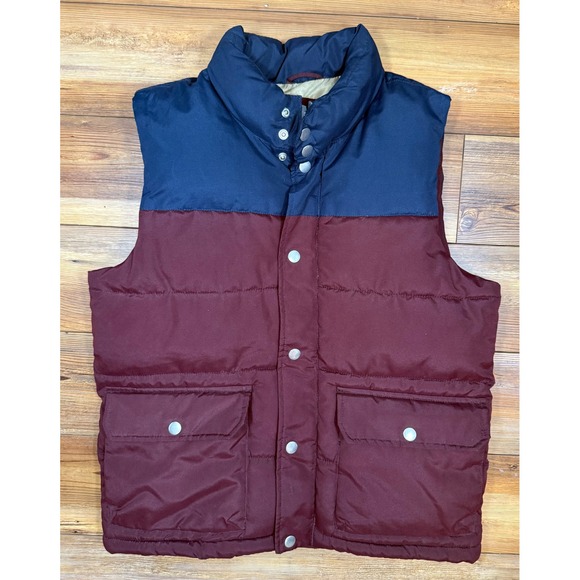Old Navy Other - Old Navy Mens Puffer Vest Burgundy Navy Blue Colorblock Quilted Snap Front M